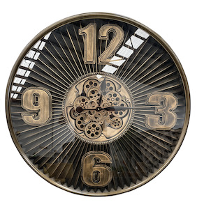 Aged Gold Big Numbers Cog Clock - 80cmw