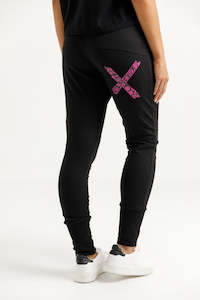 Fashion Pants Leggings: Apartment Pants - Winter Weight - Black with Orchid Damask X