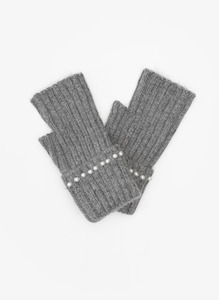 Fashion Gloves: Pearl Fingerless Gloves - Grey
