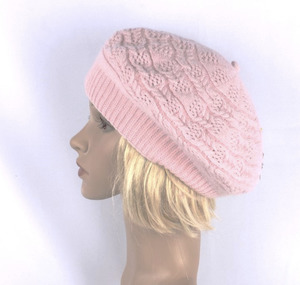 Fashion Headwear: Fancy Knit Beret Pink