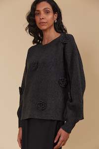 Fashion Jumpers Cardies: Miru Flower Jumper - Ash