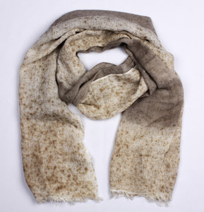 Fashion Scarves: Two Tone Wool Blend Scarf - Natural