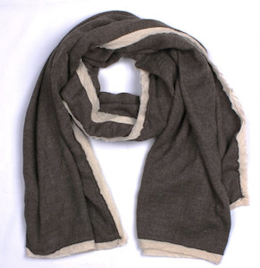 Fashion Scarves: Contrast Wool Blend Scarf - Brown