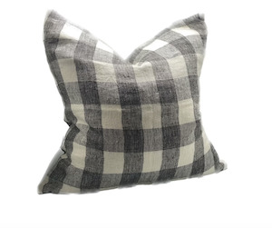 Homeware Cushions: Linen Cushion Cover 55x55 - Ivory / Charcoal