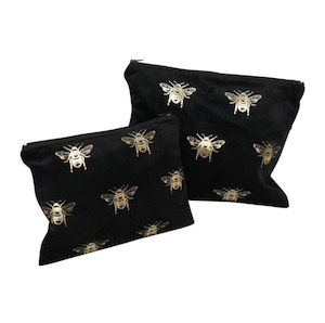 Beauty Accessories: Velvet Bee Toilet Bag Set of 2 - Black/Gold