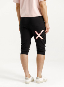 Fashion Pants Leggings: 3/4 Apartment Pants - Black with Blossom Berry X