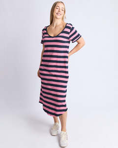 Fashion Dresses: Meave Midi Dress - Chateau Rose & Navy Stripe