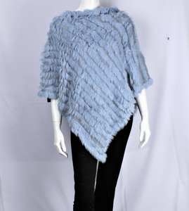 Fashion Ponchos: Rabbit Fur Poncho - Pale Blue