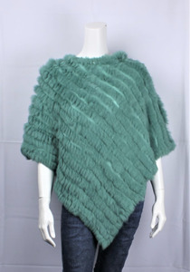 Fashion Ponchos: Rabbit Fur Poncho - Emerald Green