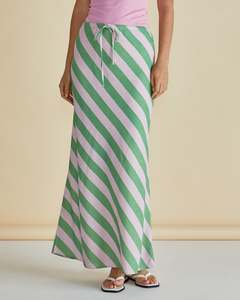 Brooke Bias Skirt - Green/Pink Stripe