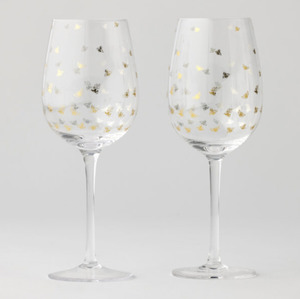 Homeware Kitchen Entertaining: Honey Bee Wine Glasses Set of 2