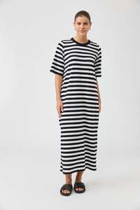 Studio Stripe Tshirt Dress - Ebony
