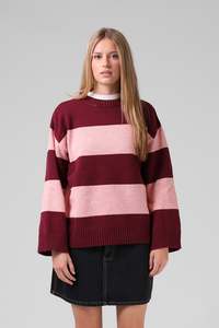 Fashion Jumpers Cardies: Georgia Stripe Knit - Plum/Pink