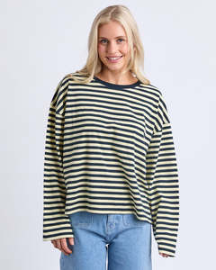 Fashion Tees Tops: Lola Stripe Long Sleeve - Dark Sapphire & Lemon