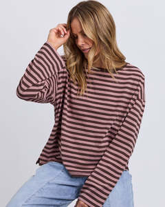 Lola Stripe Long Sleeve - Coffee & Dusty Rose