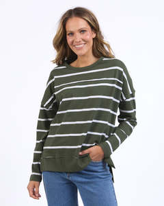 Fashion Tees Tops: Jayne Stripe Throw On Top - Khaki/White Stripe