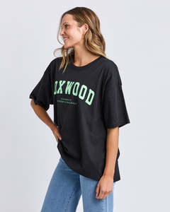 Fashion Tees Tops: Interval Tee - Washed Black with Bright Green