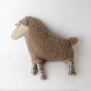 Sheep with Tartan Legs Cushion - Caramel