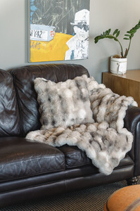 Homeware Cushions: Faux Fur Cushion - Winter Hare Brown/Beige