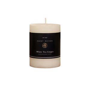 Gifts Candles Fragrances: Maison Pillar Candle White Tea Ginger 3x4"