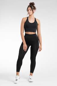 TIGHTS: SIDE POCKET - COMFORT BAND - 7/8 TIGHT - BLACK - (HYBRID KNIT)
