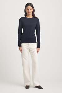 Merino Crew Neck Long Sleeve Tee Navy