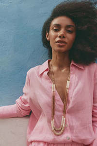 Earrings: Cay Necklace - Tan/Brass