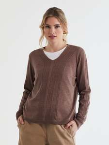 Rounded Bottom V-Neck Pullover Bark