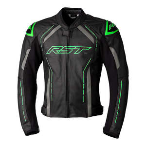 Leather Jackets: RST S1 CE LEATHER JACKET [BLACK/GREY/NEON GREEN]