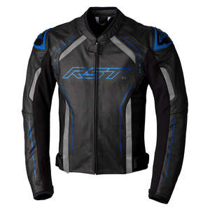 RST S1 CE LEATHER JACKET [BLACK/GREY/NEON BLUE]