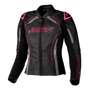 Leather Jackets: RST S1 CE LADIES LEATHER JACKET [BLACK/NEON PINK]