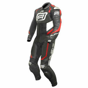 Leather Suits: Rjays Stealth 3 Men's 1 Piece Leather Suit - Small - Black/Fl. Red/White