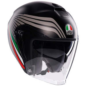 Open Face Helmets: AGV IRIDES [BOLOGNA MATT BLACK/TRICOLORE]