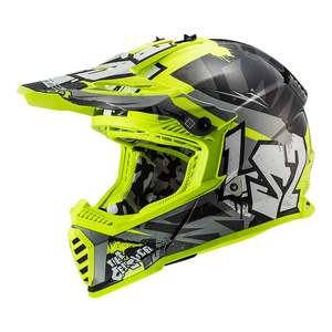 Mxhelmets: LS2 MX437J Fast Evo Crusher Mini Helmet - Black / Grey / Hi-Vis Yellow