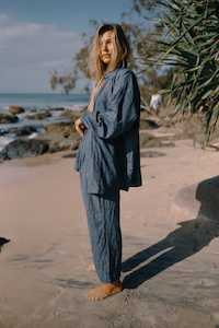 Womens Tees 1: Yumi Shirt Navy Pinstripe - The Bare Road