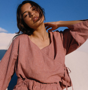 Womens Tees 1: Mia Wrap Top - Picnic Hemp