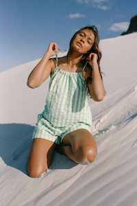 Womens Tees 1: Ivy Singlet - Seafoam Cotton Stripe