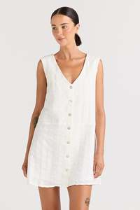 Womens Tops: Summer V Button Up Dress - White