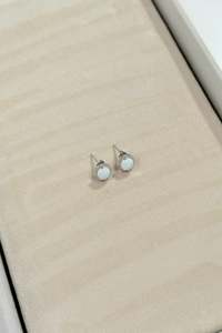 White Opal Stud Earrings