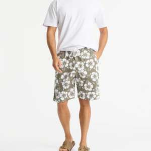 Mens Bottoms: Classic Hibiscus Shorts - Olive