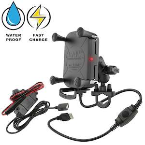 Ram X Grip: RAM Tough-Charge 15W Waterproof Wireless Charging Motorcycle Mount (RAM-B-149Z-A-UN12W-V7M-1)