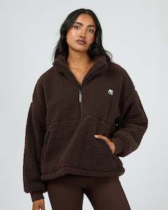 W Sweatshirts Jackets: ALL ABOUT EVE AMARA QUARTER ZIP TEDDY - BROWN