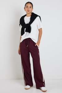STORIES BE TOLD TOWNIE STRIPE SIDE TAPE WIDE LEG PANT - BURGUNDY