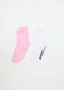 Womens Accessories: AFENDS FRILL SEEKER SOCKS TWO PACK - PINK / WHITE