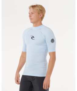 Rashies Mens: RIP CURL WAVES UPF PERFORMANCE SHORT SLEEVE RASH VEST - BLUE WIND