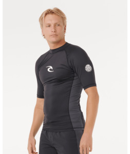 RIP CURL WAVES UPF PERFORMANCE SHORT SLEEVE RASH TOP - BLACK