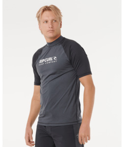 RIP CURL SHOCK UPF SHORT SLEEVE RASH VEST - BLACK MARLE