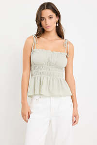 AMONG THE BRAVE MUSINGS TIE STRAP CAMI - SAGE GINGHAM
