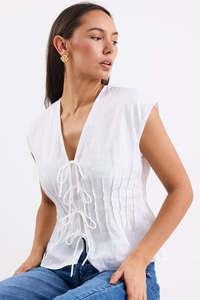 IVY + JACK NOUVEAU LINEN TIE FRONT VEST - IVORY