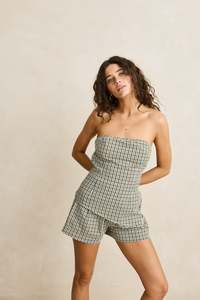 RHYTHM LOTTIE CHECK TOP - BROWN